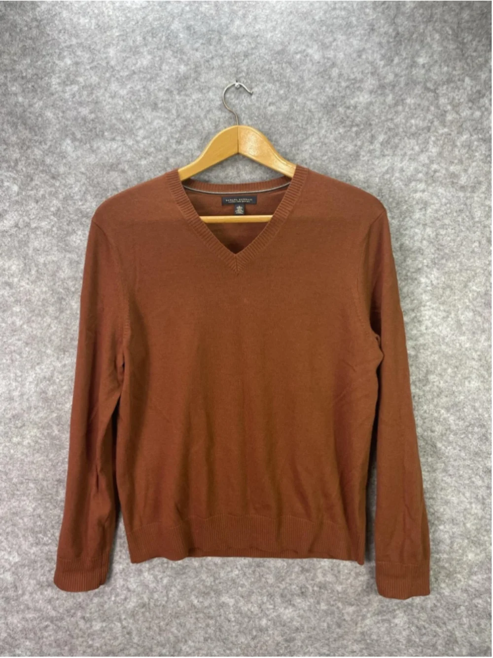 Banana Republic Sweater Mens Large Brown Extra Fine Merino V Neck Knit Pullover